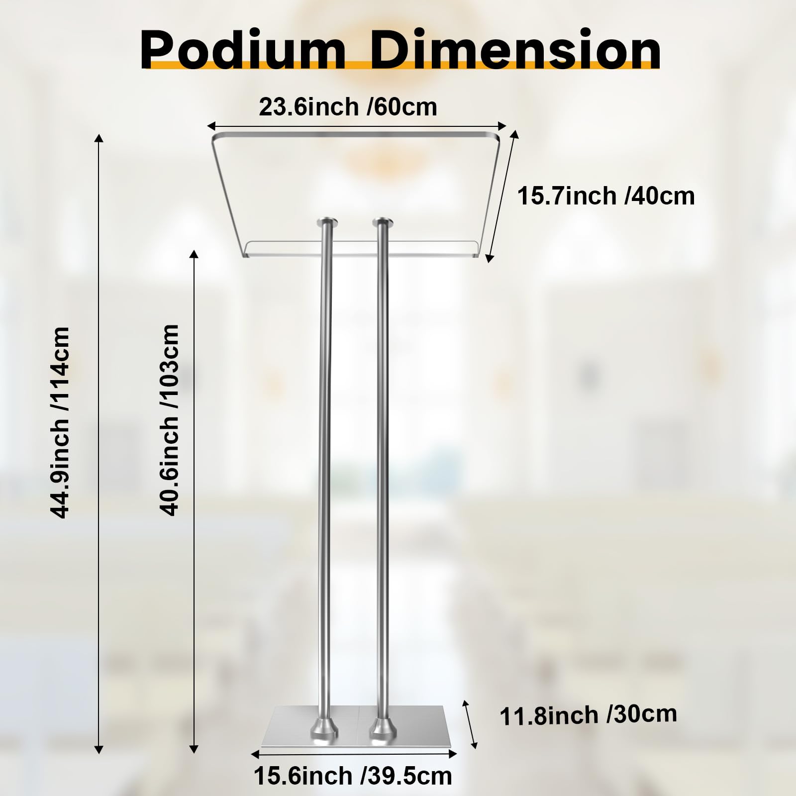 Acrylic Podium Lectern with Iron Stable Bottom, Pulpits for Churches with 10MM Thickened Acrylic Countertop, Multi Function Pulpit for Modern Classroom Music Concert Wedding Conference Event