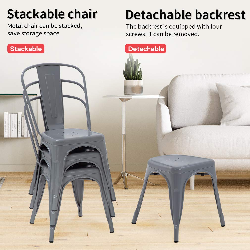 Dining Chairs Set of 4 - Indoor/Outdoor, Metal, 18 Inch Seat Height, 330LBS Weight Capacity, Stackable, Restaurant & Bar Chairs