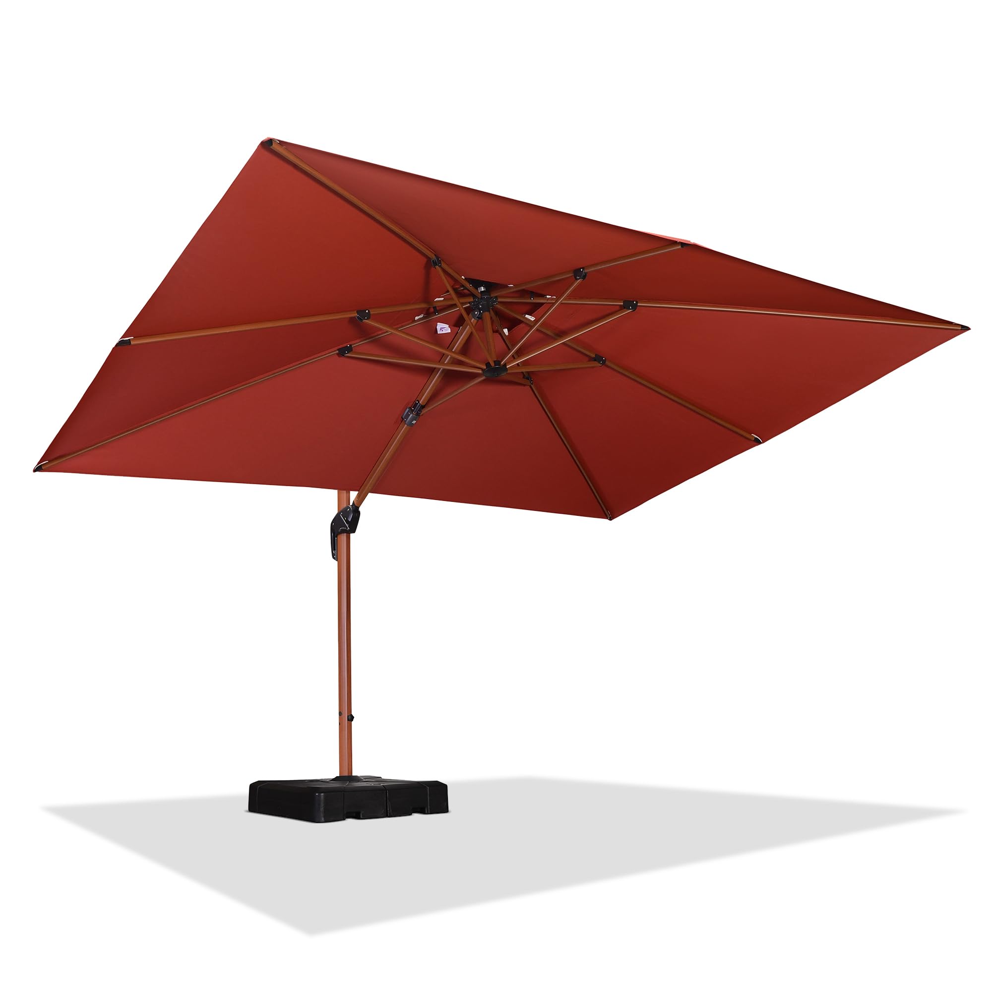 9' X 12' Double Top Deluxe Wood Pattern Rectangle Patio Umbrella Offset Hanging Umbrella Outdoor Market Umbrella Garden Umbrella, Brick Red