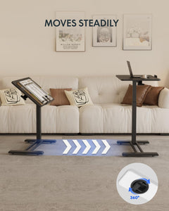 H7 PRO Mobile Standing Desk Adjustable Overbed Table Pneumatic with Wheels 55°Tiltable Portable Laptop Desk Rolling Computer Cart Foldable Bedside Table(27.6