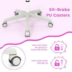 Kids Desk Chair, Height Adjustable Children Study Computer Chair with Armrests, Sit-Brake Casters, Swivel Mesh Task Chair for Boys Girls Teens Students, Kids Chair for Home, Office (Purple)