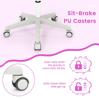 Kids Desk Chair, Height Adjustable Children Study Computer Chair with Armrests, Sit-Brake Casters, Swivel Mesh Task Chair for Boys Girls Teens Students, Kids Chair for Home, Office (Purple)
