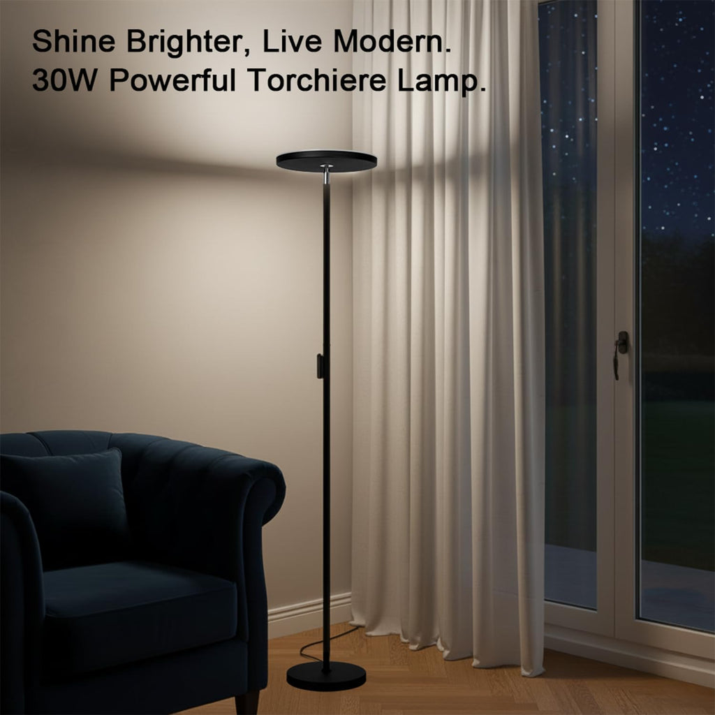 Floor Lamp,30W/2400LM Sky LED Modern Torchiere 3 Color Temperatures Super Bright-Tall Standing Pole Light with Remote & Touch Control for Living Room,Bed Room,Office (Black)