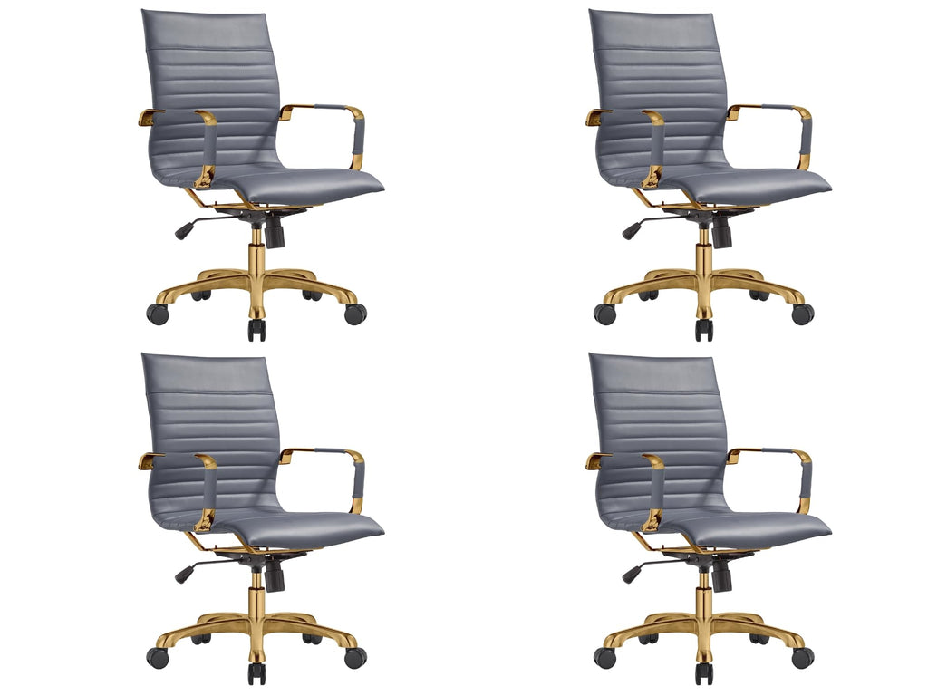 Qty 4 Modern Ergonomic Executive Office Chair, High-Back Leather Conference Desk Chair with Adjustable Height, Tilt Control, 360° Swivel & Gold Frame for Home Office