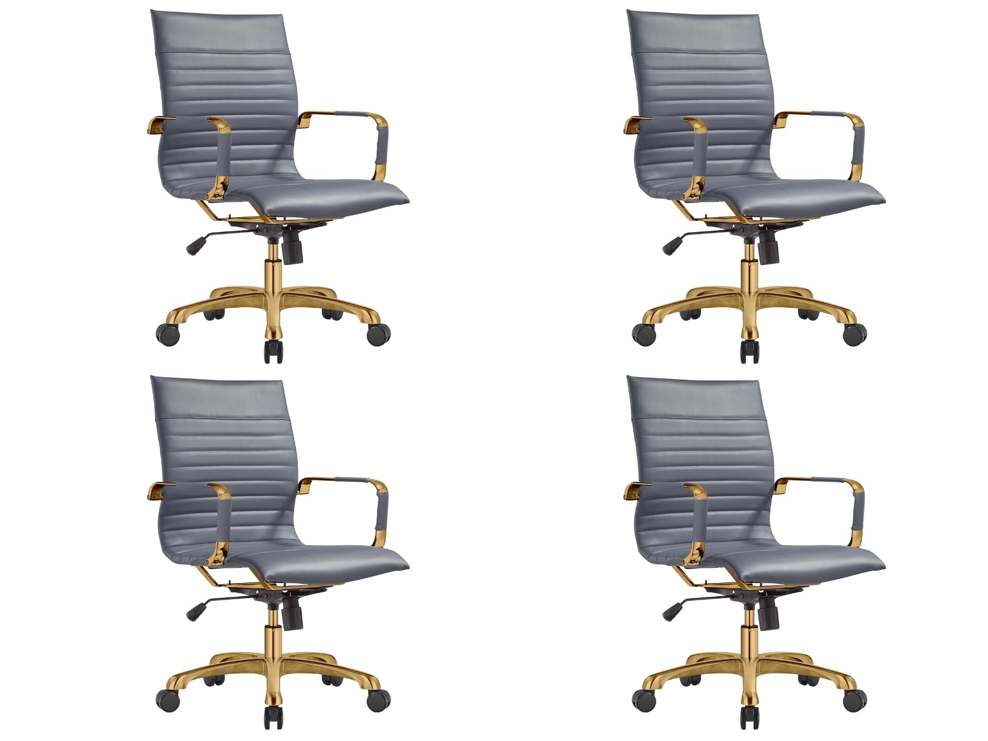 Qty 4 Modern Ergonomic Executive Office Chair, High-Back Leather Conference Desk Chair with Adjustable Height, Tilt Control, 360° Swivel & Gold Frame for Home Office