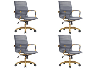 Qty 4 Modern Ergonomic Executive Office Chair, High-Back Leather Conference Desk Chair with Adjustable Height, Tilt Control, 360° Swivel & Gold Frame for Home Office