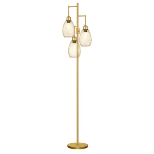Dimmable Floor Lamp, 3 x 800LM LED Edison Bulbs Included, Farmhouse Industrial Floor Lamp Standing Tree Lamp with Elegant Teardrop Cage Head Tall Lamp for Living Room Bedroom Office Dining Room - Gold