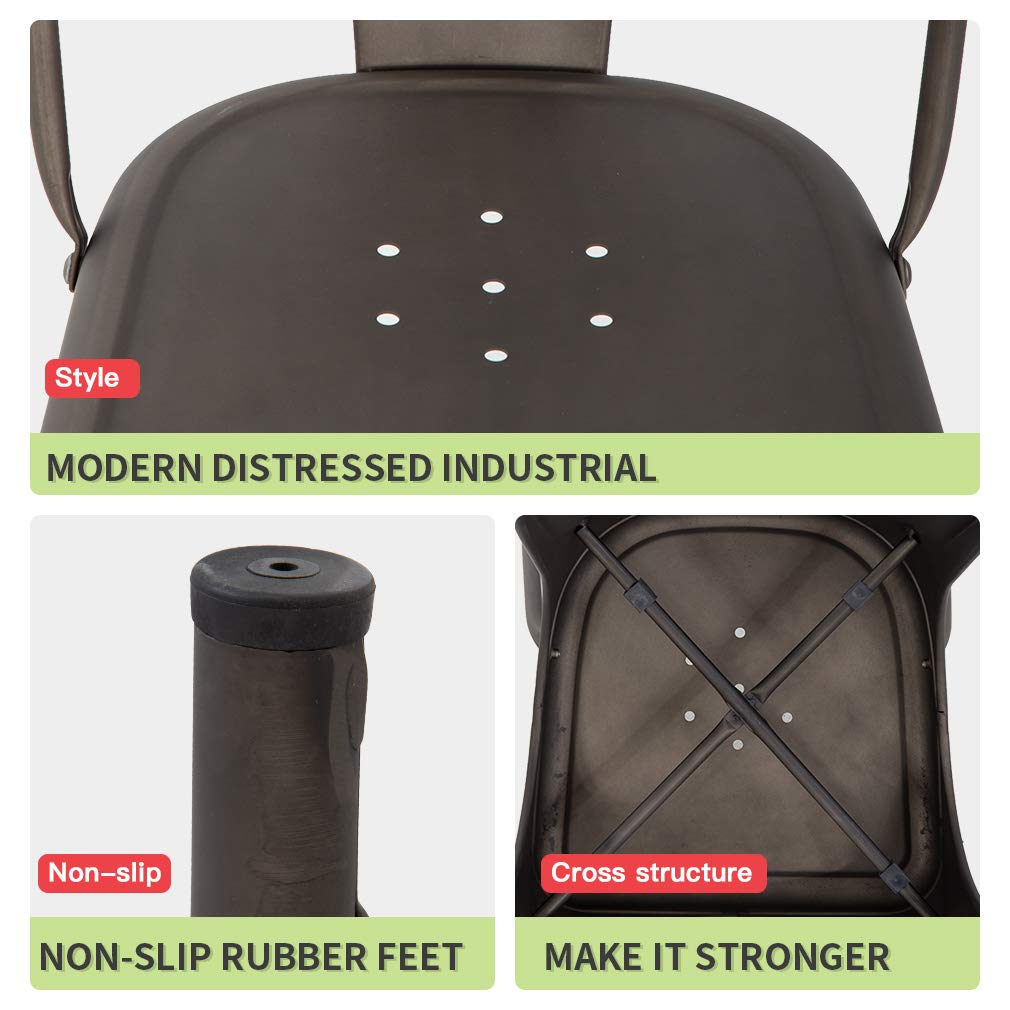 Set of 4 Metal Dining Chairs | Bronze | Stackable Tolix Side Chairs with Backrest | Scratch-Resistant | Non-Slip Feet | Indoor/Outdoor Use | 330 lbs Capacity | Ideal for Kitchen & Restaurant