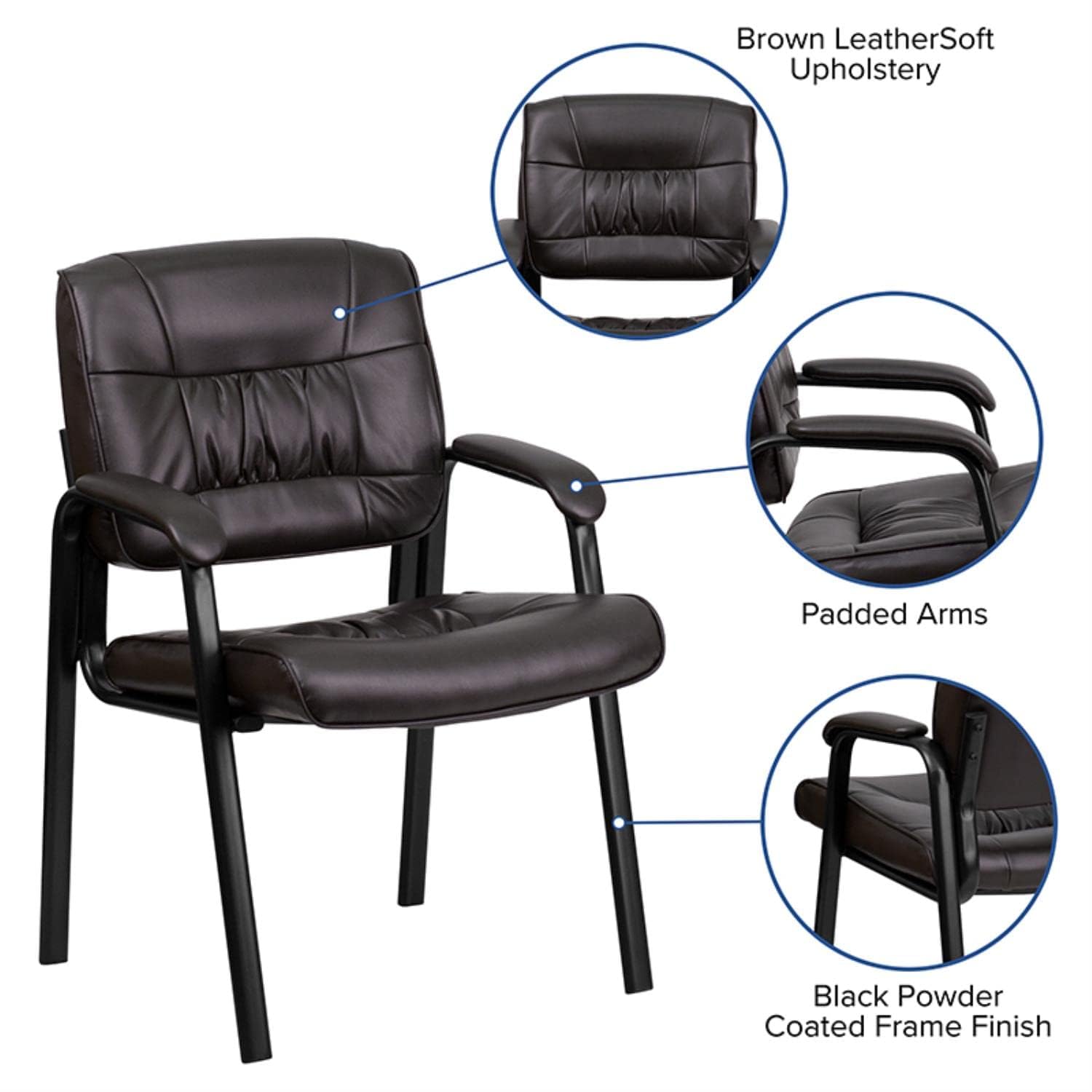 Haeger LeatherSoft Tufted Executive Reception Chair with Padded Armrests, Upholstered Side Chair for Living Room or Office, Brown