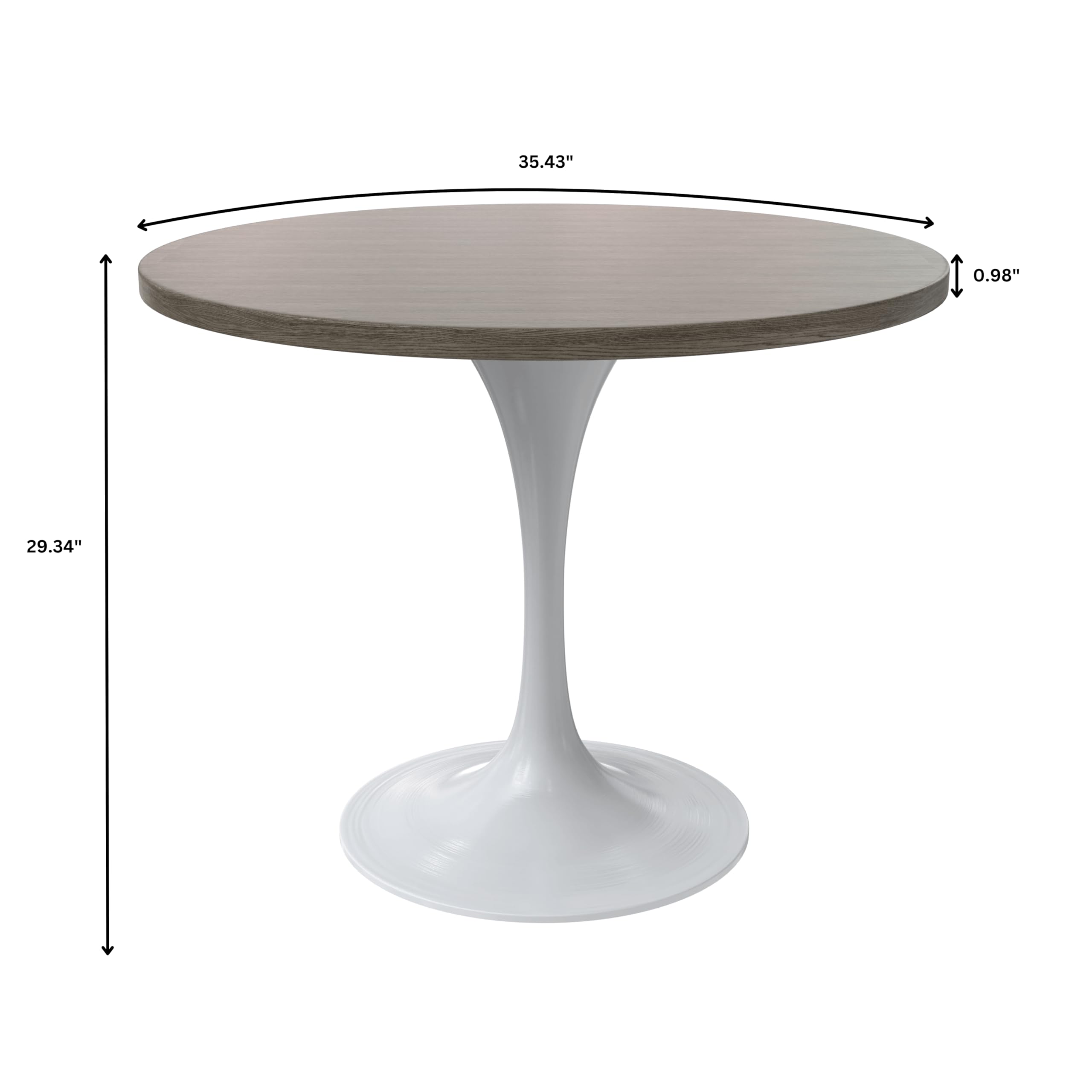 Mid-Century Modern 36 Inch Round Dining Table, MDF Wood Tabletop with White Steel Pedestal Base, Contemporary Kitchen & Dining Room Table, for Small Spaces (Dark Maple)