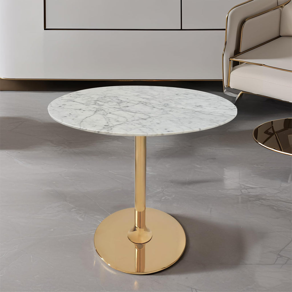 Round Marble Coffee Table with Sleek Metal Frame, Modern Nordic Side Table with, Elegant Nightstand for Living Room, Bedroom, Entryway, and Office - Durable, Easy to Clean
