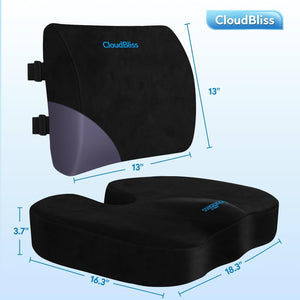Lumbar Support Pillow & Seat Cushion Set for Office Chair, Desk Chair, Wheelchair & Car–Memory Foam Back Support,Ergonomic Chair Cushions,Sciatica Pain Relief,Home Essentials(Black,XL)