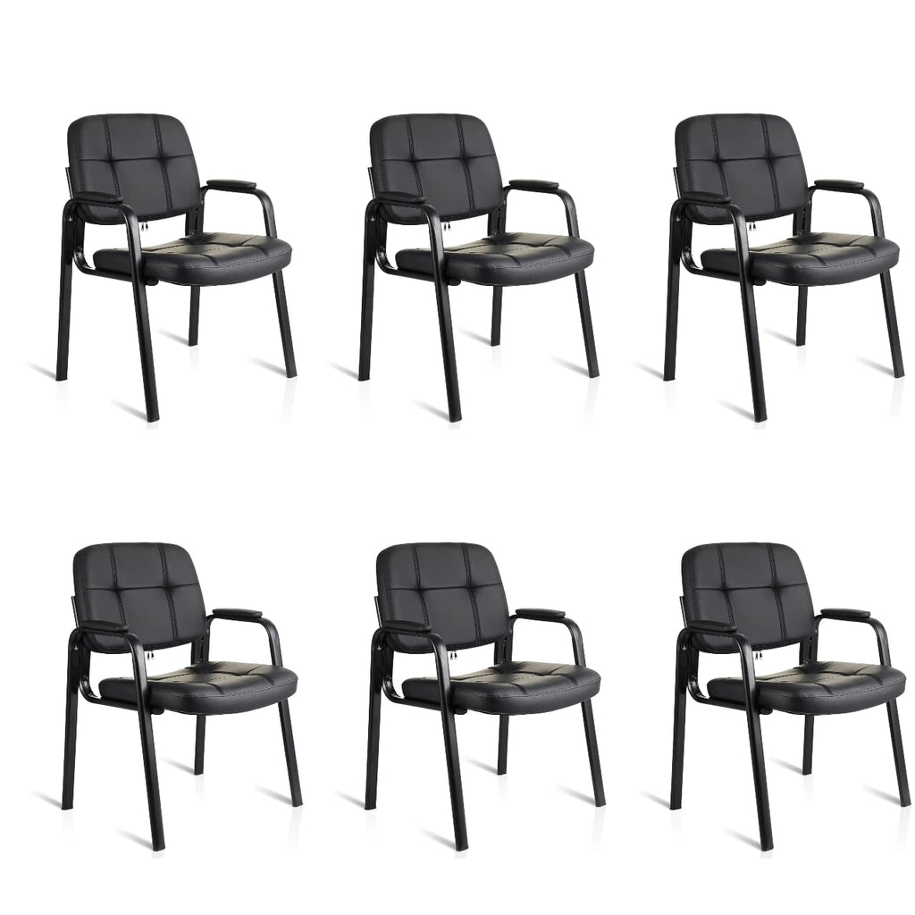 6 Pack, Waiting Room Guest Chair with Bonded Leather Padded Arm Rest for Office Reception and Conference Desk Black