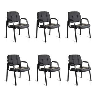 6 Pack, Waiting Room Guest Chair with Bonded Leather Padded Arm Rest for Office Reception and Conference Desk Black