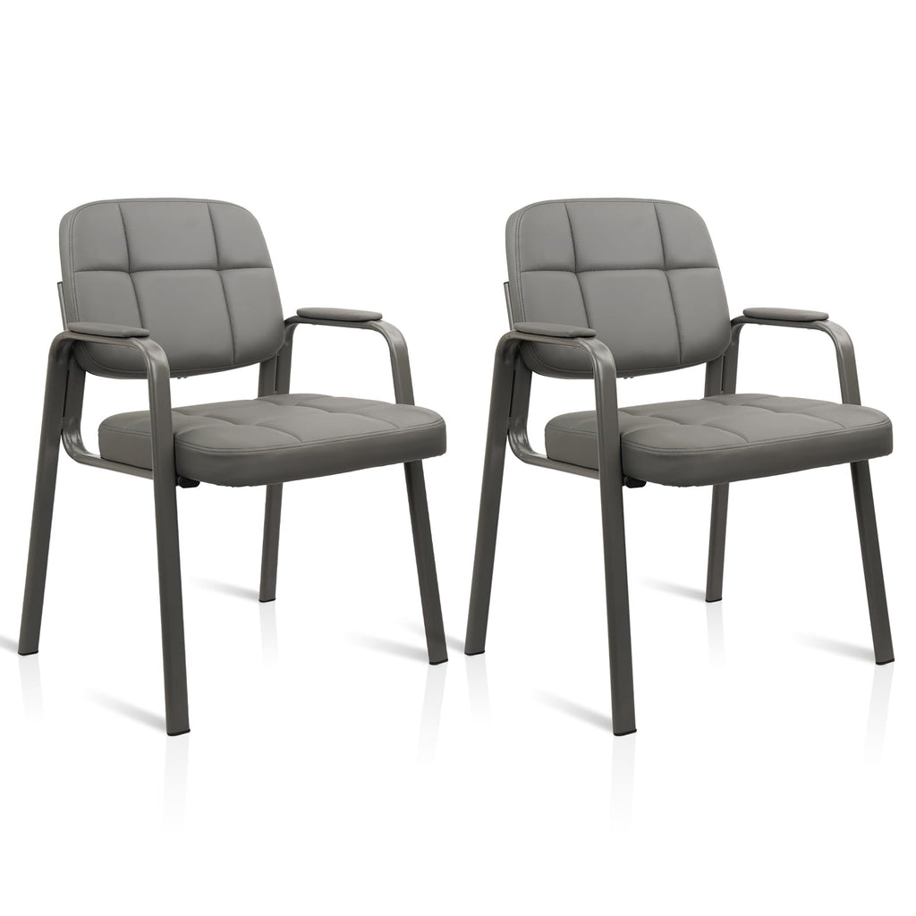 2 Pack, Waiting Room Guest Chair with Bonded Leather Padded Arm Rest for Office Reception and Conference Desk(Grey)