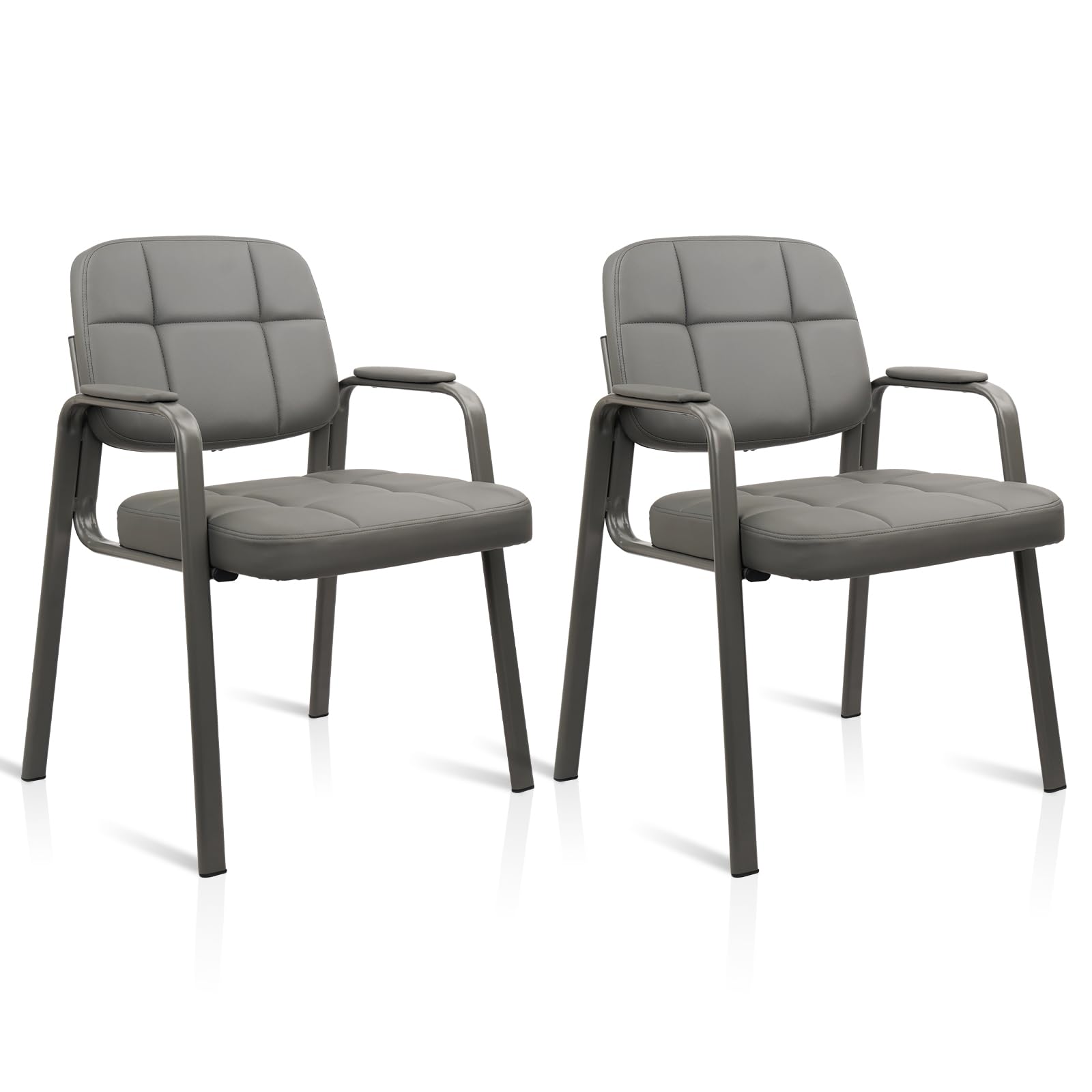 2 Pack, Waiting Room Guest Chair with Bonded Leather Padded Arm Rest for Office Reception and Conference Desk(Grey)