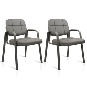 2 Pack, Waiting Room Guest Chair with Bonded Leather Padded Arm Rest for Office Reception and Conference Desk(Grey)