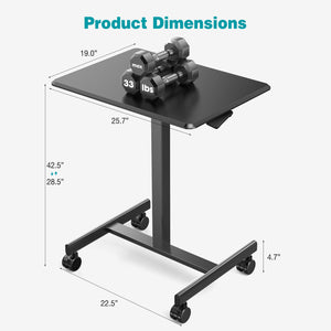 Small Standing Desk Mobile Portable Rolling Laptop PC Table on Wheels Adjustable Height Computer Workstation for Home Office, Space Saving Desk for Bedroom Study Use, 19 Inch, Black