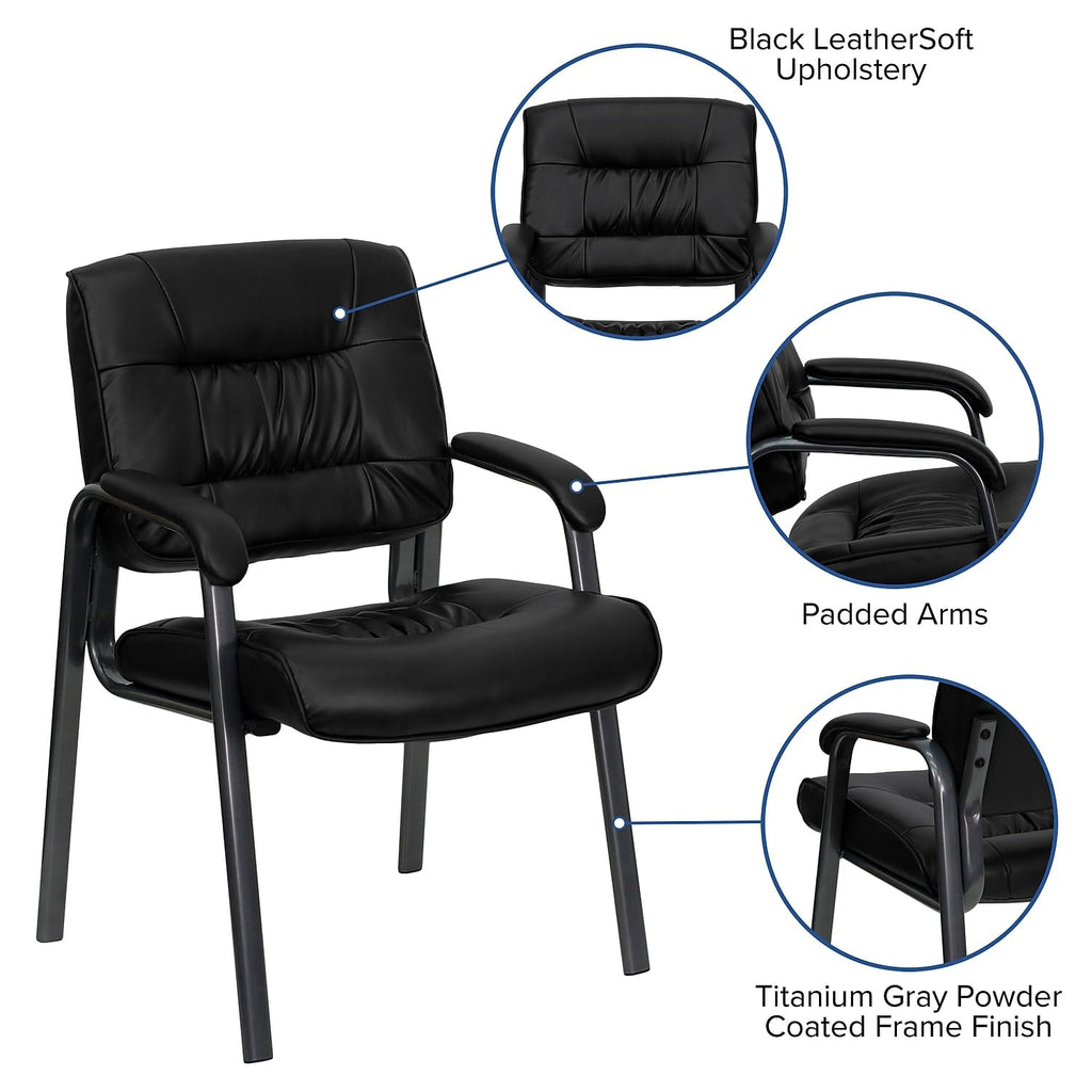 Haeger Black LeatherSoft Executive Side Reception Chair with Titanium Gray Powder Coated Frame