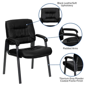 Haeger Black LeatherSoft Executive Side Reception Chair with Titanium Gray Powder Coated Frame