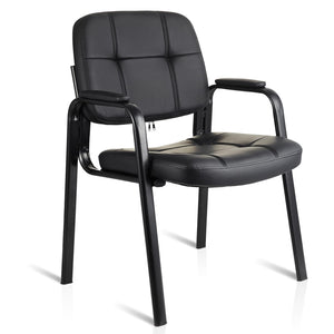 Waiting Room Guest Chair with Bonded Leather Padded Arm Rest for Office Reception and Conference Desk Black