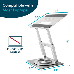 360 Rotating Ergonomic Laptop Stand for Desk, Laptop Riser with Swivel Base, Adjustable Computer Stand for 10-17