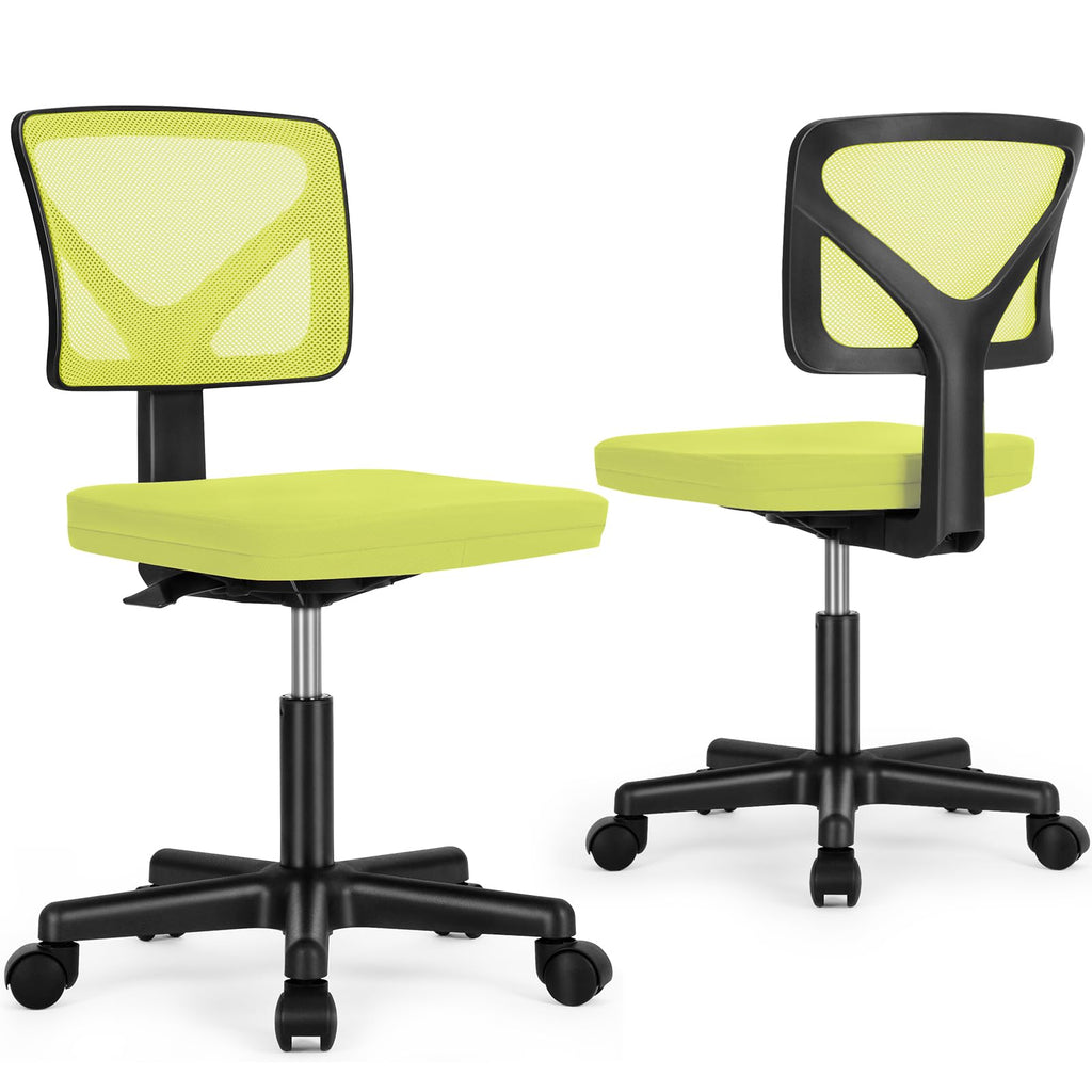 Small Office Chair, Ergonomic Low-Back Mesh Rolling Work Swivel Desk Chairs with Wheels, Armless Comfortable Seat Lumbar Support for Home, Bedroom, Study, Student, Adults, Green