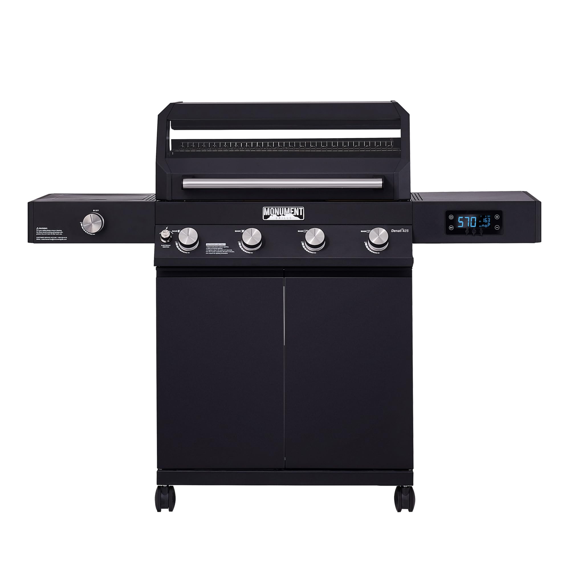 4+1 Liquid Propane Gas Smart BBQ Grill, 4 Burners & 1 Side Burner Denali 425 with Smart Technology and Knob Controls, Black