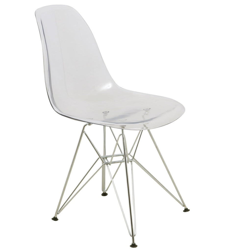 Dining, Modern Chrome Eiffel Base and Curved Back Design, Ergonomic and Lightweight Accent Side Chair for Mid-Century Home, Kitchen, and Café (Clear, Singles)