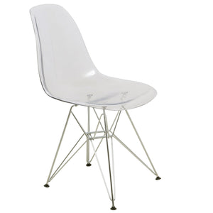 Dining, Modern Chrome Eiffel Base and Curved Back Design, Ergonomic and Lightweight Accent Side Chair for Mid-Century Home, Kitchen, and Café (Clear, Singles)