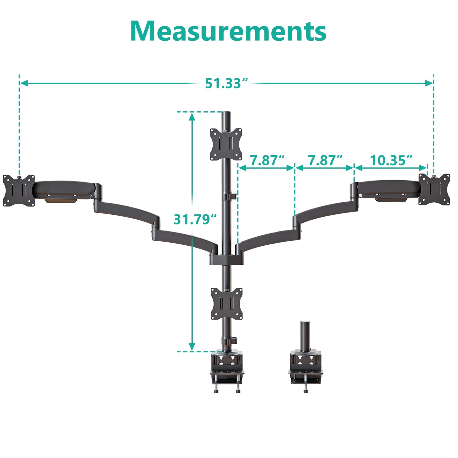 Quad Monitor Mount for 13-27 inch Screens, Extra Tall 4 Monitors Desk Mount, up to 19.8lbs, 32.2 inch Height Max, Fully Adjustable 4 Monitor Arms, VESA 75/100mm (GSDM004S), Black