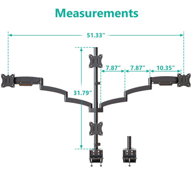 Quad Monitor Mount for 13-27 inch Screens, Extra Tall 4 Monitors Desk Mount, up to 19.8lbs, 32.2 inch Height Max, Fully Adjustable 4 Monitor Arms, VESA 75/100mm (GSDM004S), Black