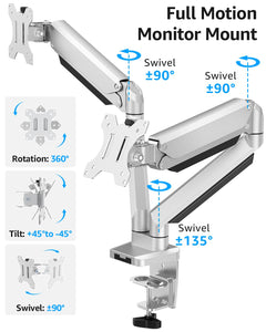 Dual Monitor Desk Mount, Die-Cast Aluminum Fully Adjustable Double Monitor Arm, Computer Monitor Stand Fits 2 Screen 17 to 32 inch - Each Arm Holds 4.4-19.8LBS