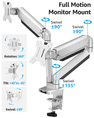 Dual Monitor Desk Mount, Die-Cast Aluminum Fully Adjustable Double Monitor Arm, Computer Monitor Stand Fits 2 Screen 17 to 32 inch - Each Arm Holds 4.4-19.8LBS