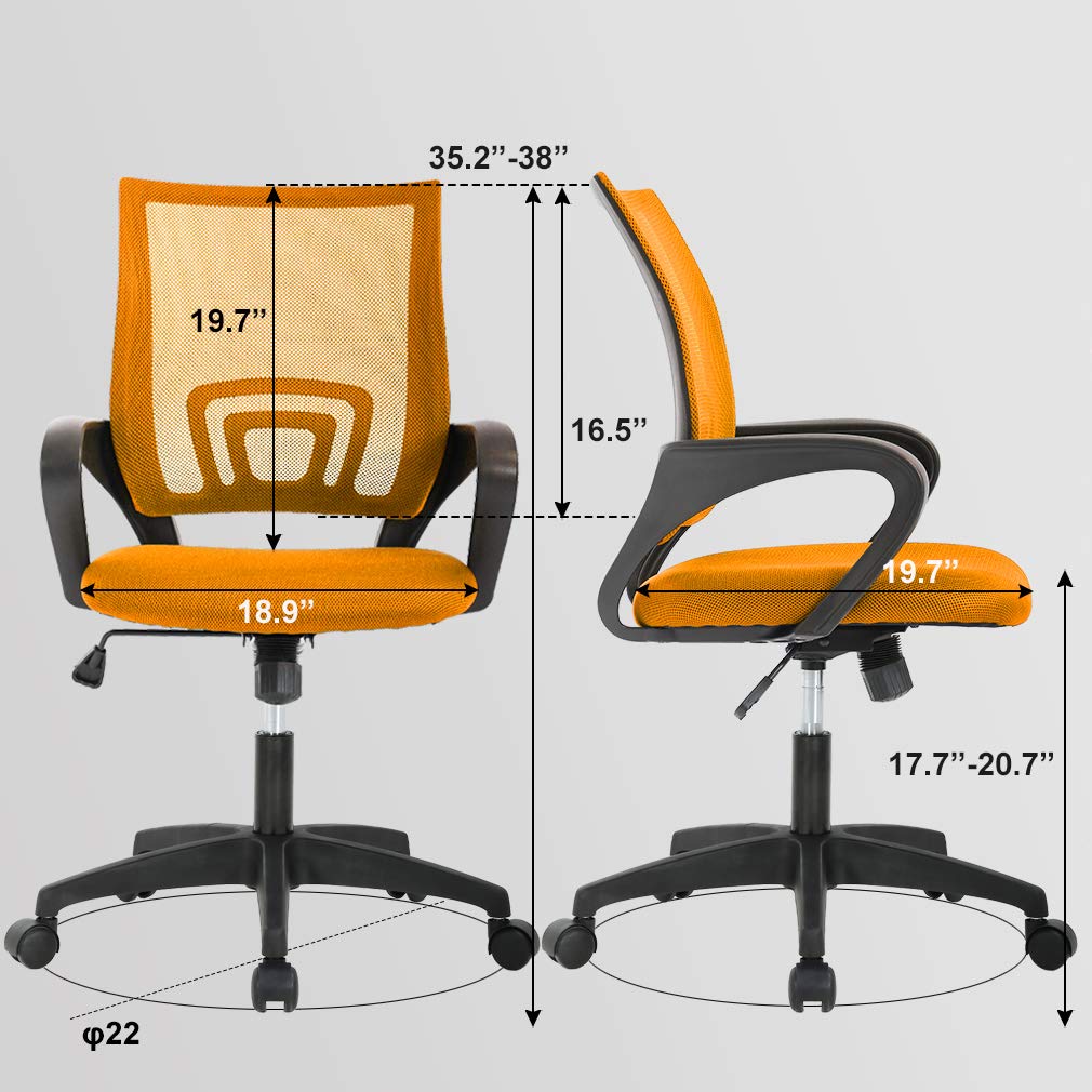 Ergonomic Office Chair | Mid-Back Swivel Desk Chair | Breathable Backrest & Lumbar Support | Adjustable Height | Sponge Seat | Rolling Wheels | Orange | for Adults & Women | Pack of 2