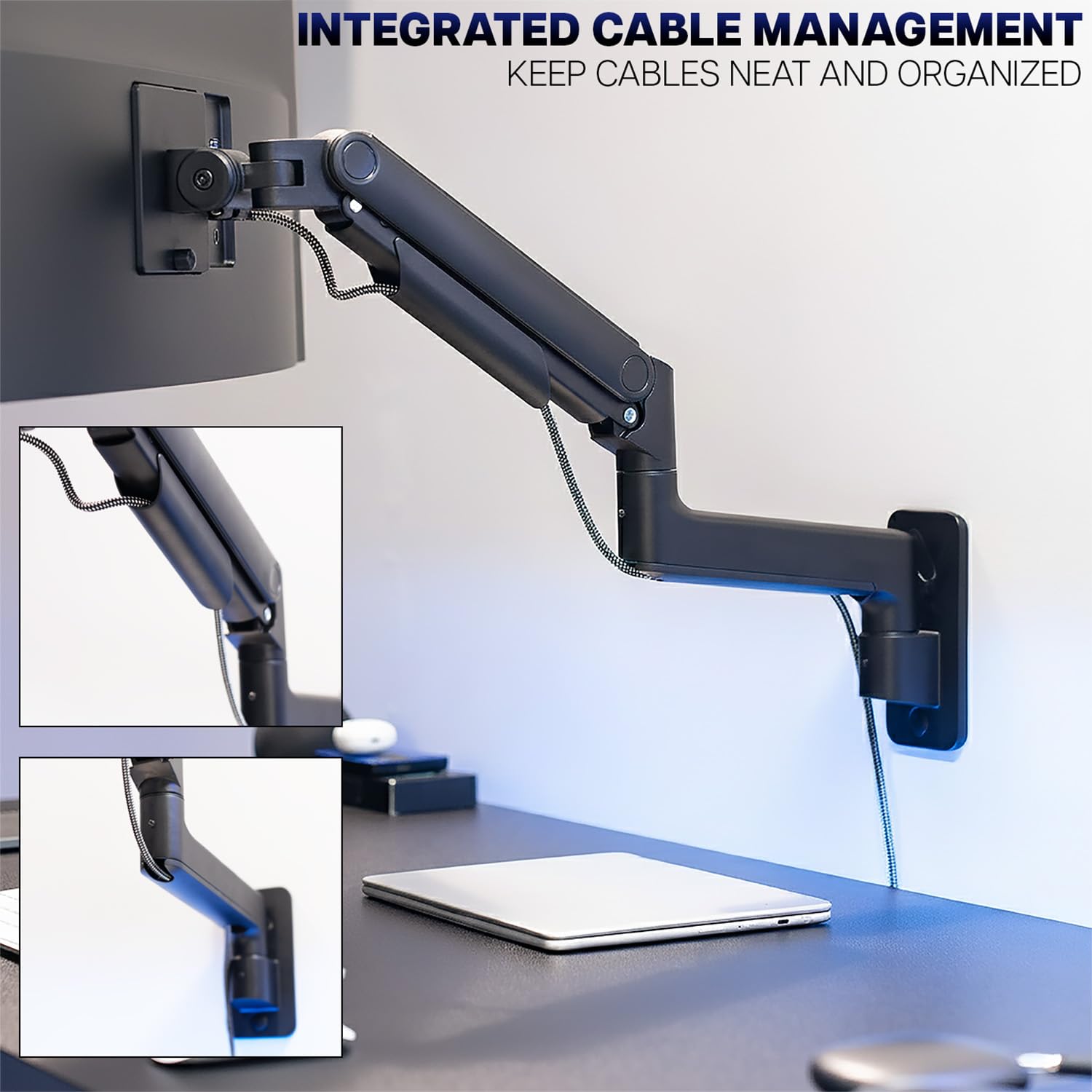 Premium Ultrawide Monitor Counterbalance Wall Mount for up to 49 inch Screens, Holds 44 lbs, Full Motion, Max VESA 100x100, Black, MOUNT-V101V