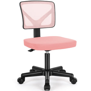 Small Desk Chair, Ergonomic Low-Back Mesh Rolling Work Swivel Chairs with Wheels, Armless Comfortable Seat Lumbar Support for Home, Bedroom, Study, Student, Adults,Classic Pink