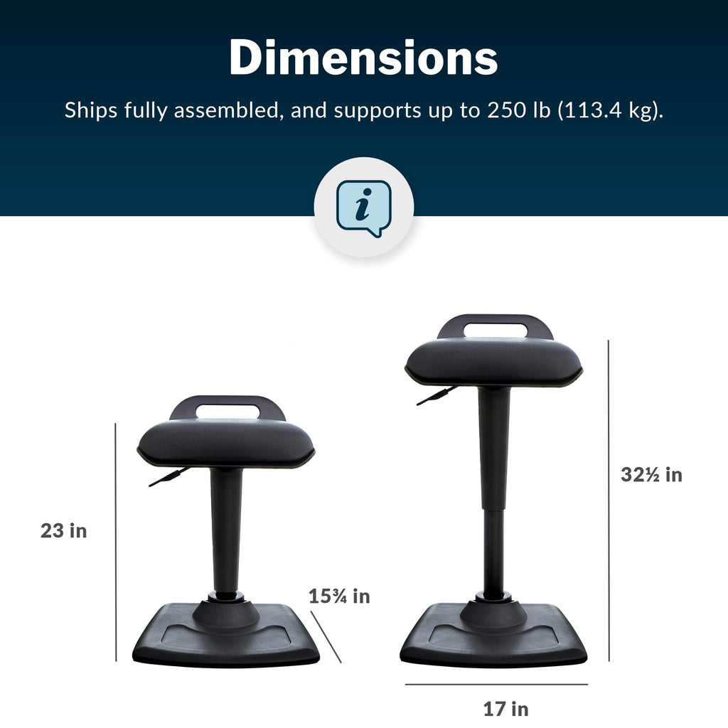 Active Seat - Adjustable Ergonomic Standing Desk Chair for Adults - Portable Home Office Furniture, Comfortable Wobble Stool with Dynamic Range of Motion - Fully Assembled