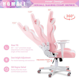 Gaming Chair, Office Chair High Back Computer Chair Leather Desk Chair Racing Executive Ergonomic Adjustable Swivel Task Chair with Headrest and Lumbar Support(Pink)