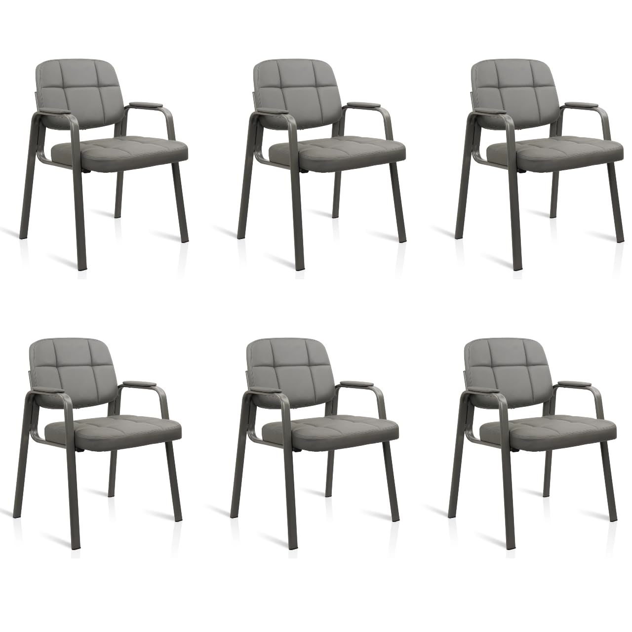 6 Pack, Waiting Room Guest Chair with Bonded Leather Padded Arm Rest for Office Reception and Conference Desk(Grey)