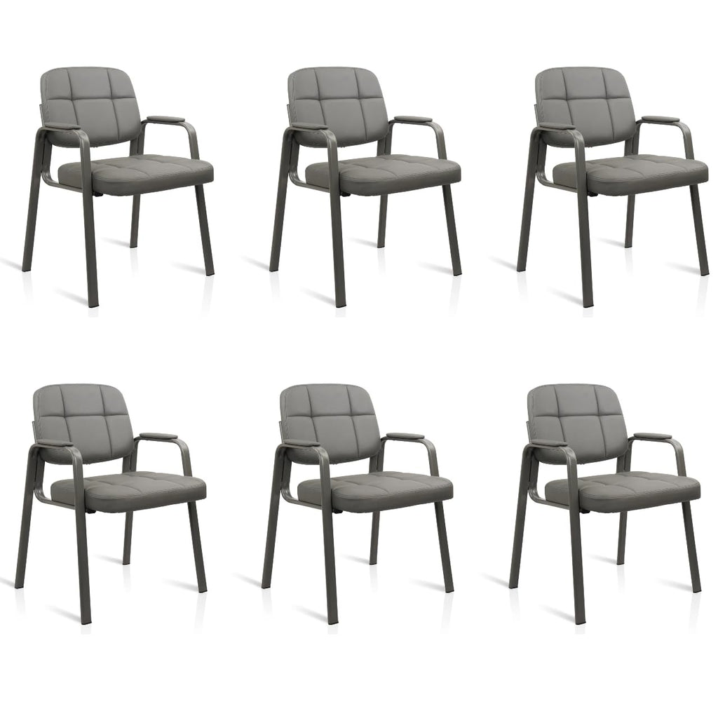 6 Pack, Waiting Room Guest Chair with Bonded Leather Padded Arm Rest for Office Reception and Conference Desk(Grey)