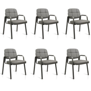 6 Pack, Waiting Room Guest Chair with Bonded Leather Padded Arm Rest for Office Reception and Conference Desk(Grey)