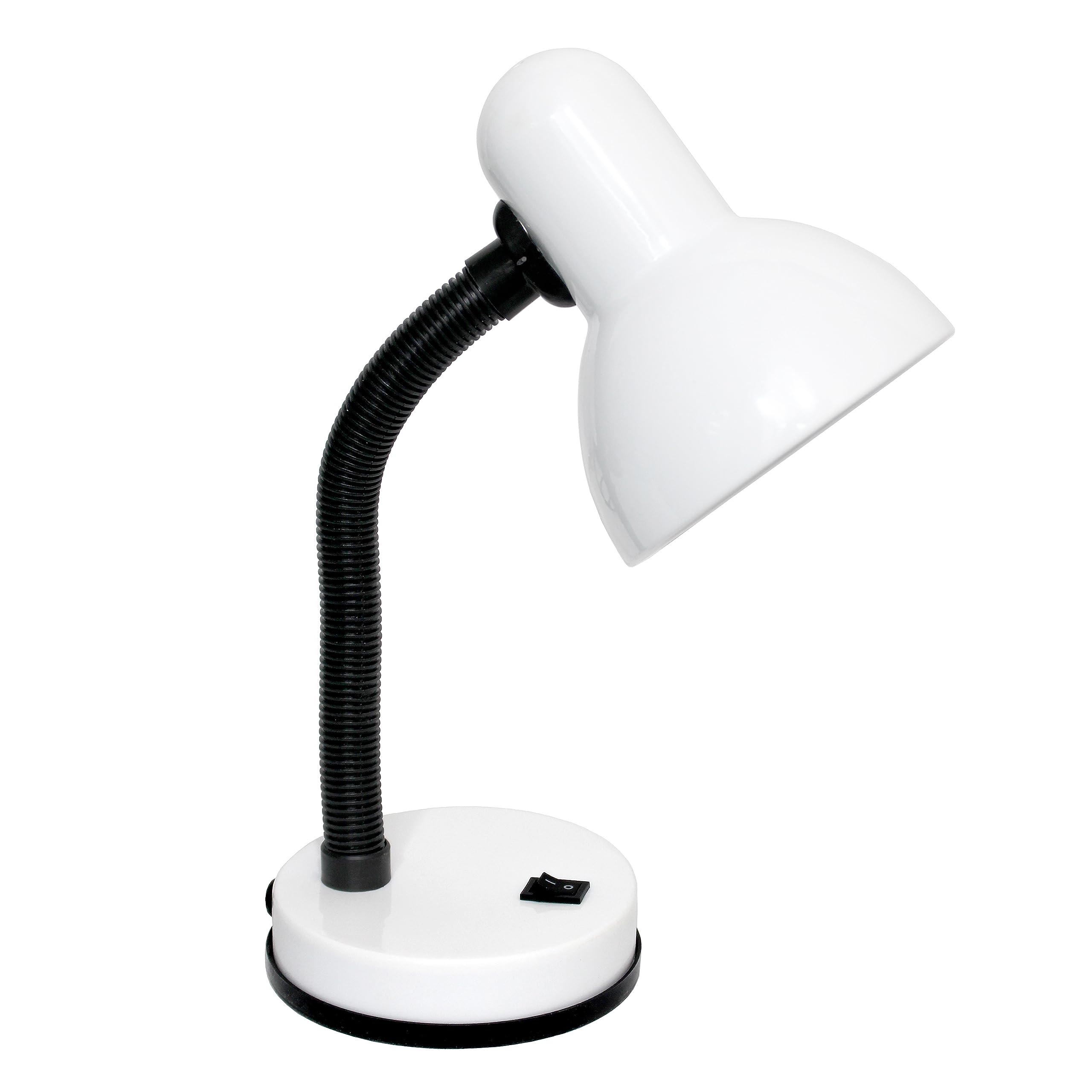 Basic Metal Desk Lamp with Flexible Hose Neck for Office, Living Room, Bedroom, College Dorm, Bookshelf, White (Pack of 1)
