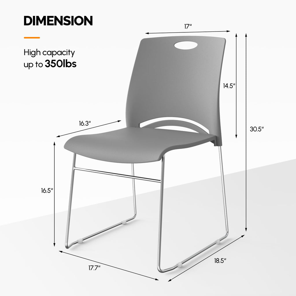 Stacking Chairs Set of 8 Stackable Office Chairs with Metal Sled Base, Ergonomic Plastic Seat, Stacking Chairs for Waiting Room Break Room Banquet Guest, Grey