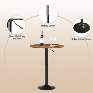2 Pcs Bar Table, Height-Adjustable Round Pub Table 27-35.4 Inches with Sturdy Base, Modern Style, Easy to Assemble, Suitable for Small Space, Rustic Brown and Black