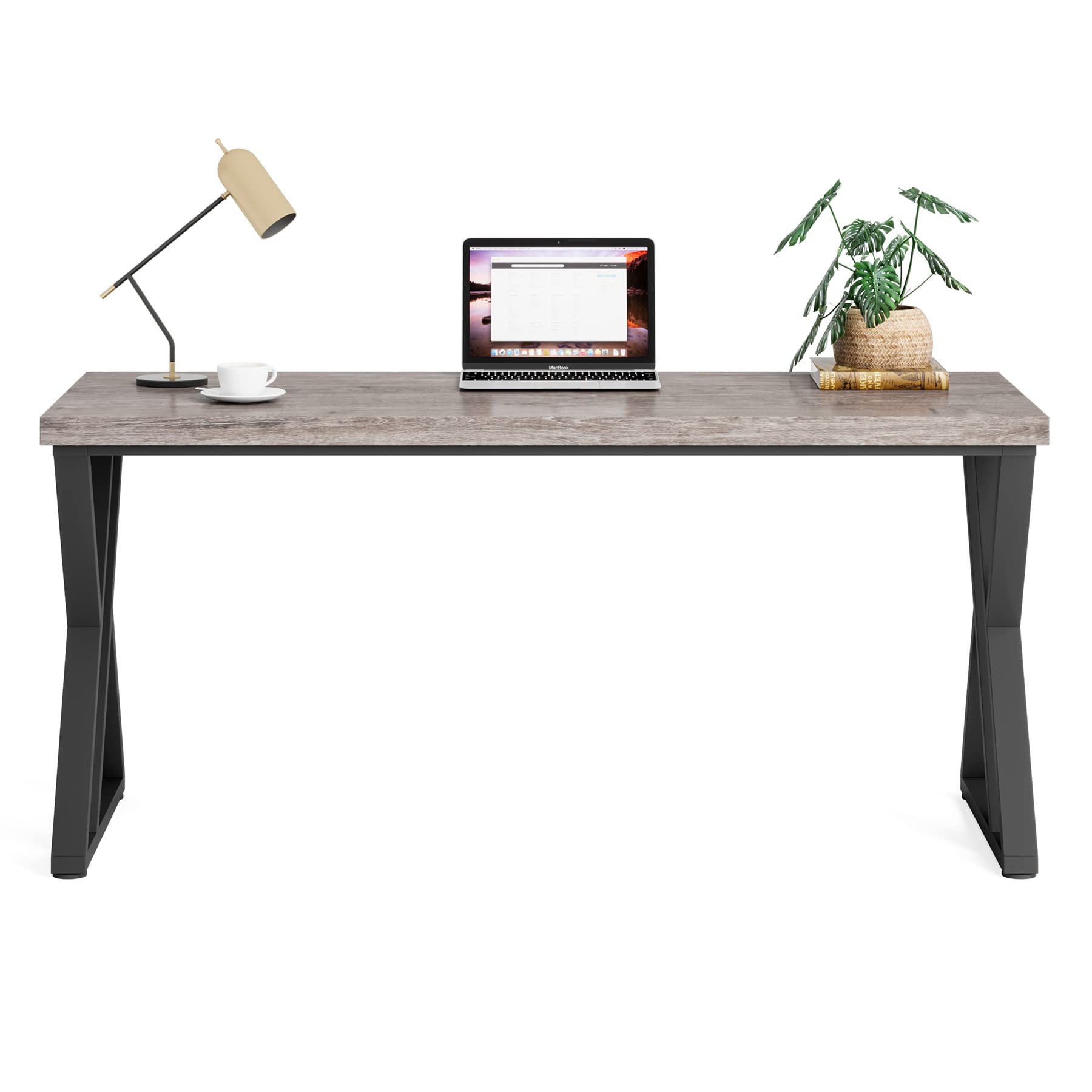 55 Inch Large Simple Industrial Computer Desk Study Writing Table Home Office Workstation,Grey