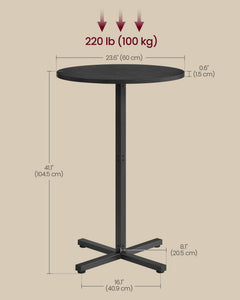 Round Cocktail Table, High Top Bar Pub Table with Metal Frame and Cross Base, for 2-3 People, Modern, Easy to Assemble, 23.6 x 23.6 Inches, Ebony Black