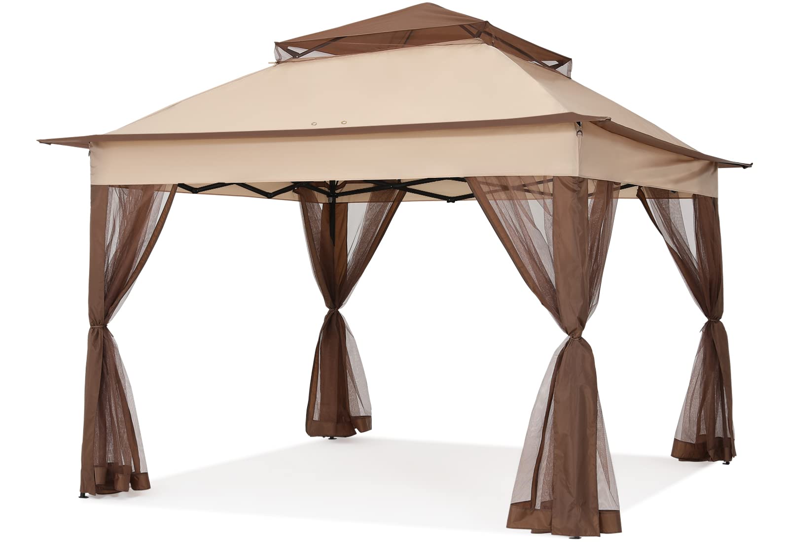 11x11 Pop Up Gazebo Tent Outdoor Canopy Patio Shelter with Mosquito Netting(Beige)