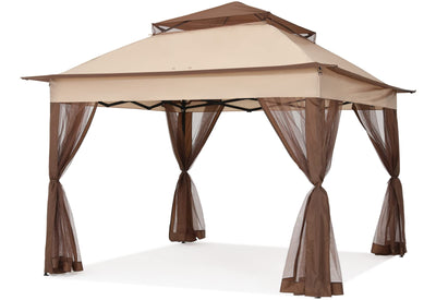 11x11 Pop Up Gazebo Tent Outdoor Canopy Patio Shelter with Mosquito Netting(Beige)