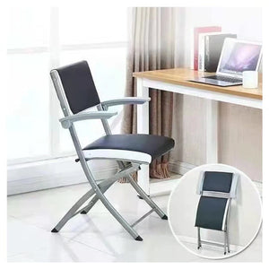 Home Office Desk Chair Ergonomic Desk Chair Leather Padded Seats,Folding Office Chair no Wheels Small Spaces Portable,Comfy Gaming Desk Chair for Bedroom,livingroom,1 Piece,Black
